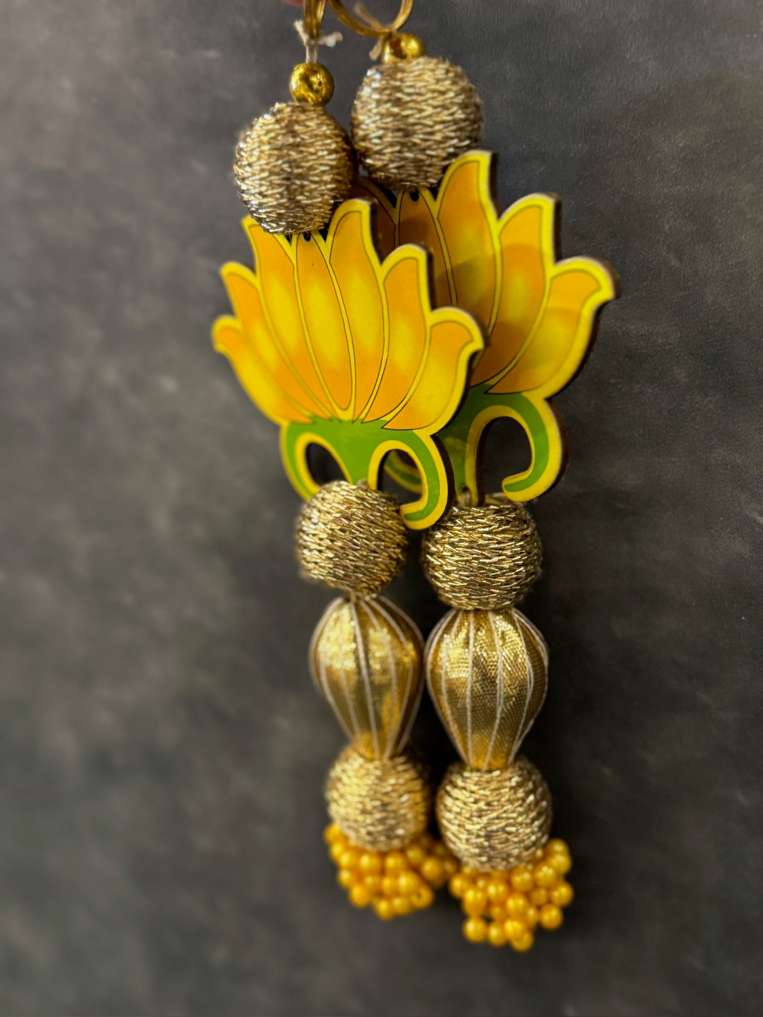 Pattered Lotus Hanging with Golden Ball Tassel