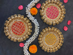 Circular Rangoli Mat with Golden Beads
