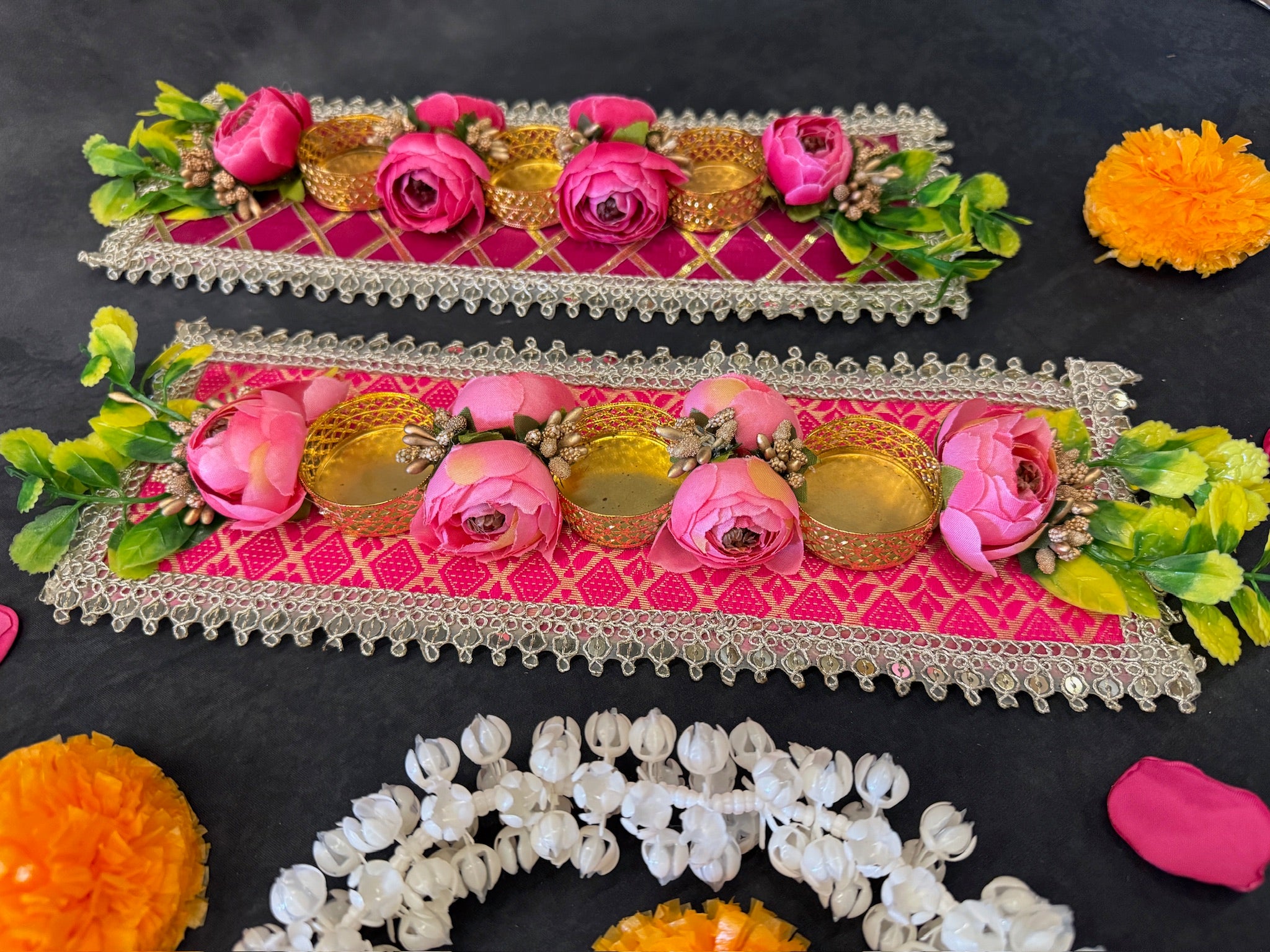 3 Tea lights On A Colorful Mat