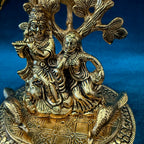 Radha Krishna Idol with Tree & Peacock Base