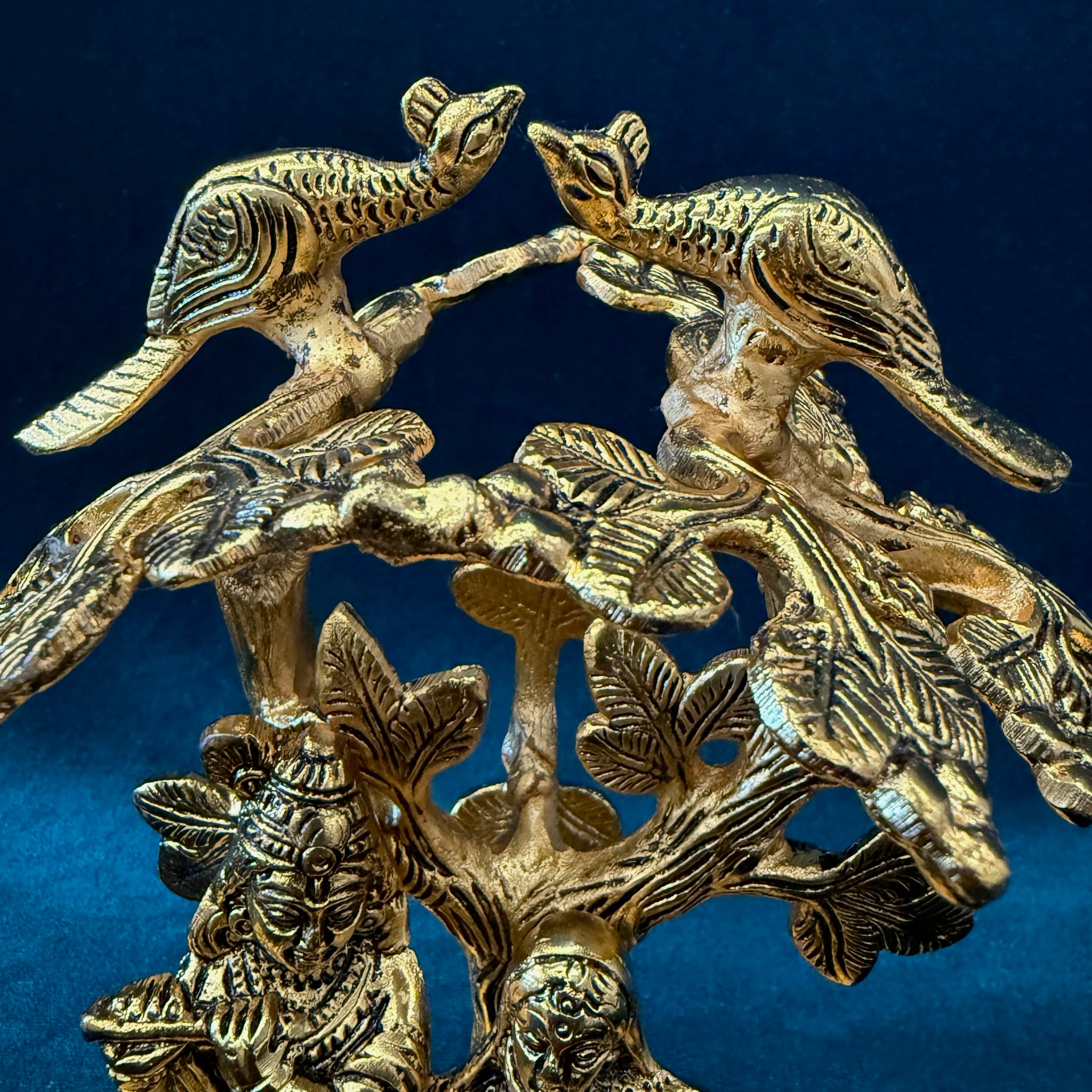 Radha Krishna Idol with Tree & Peacock Base