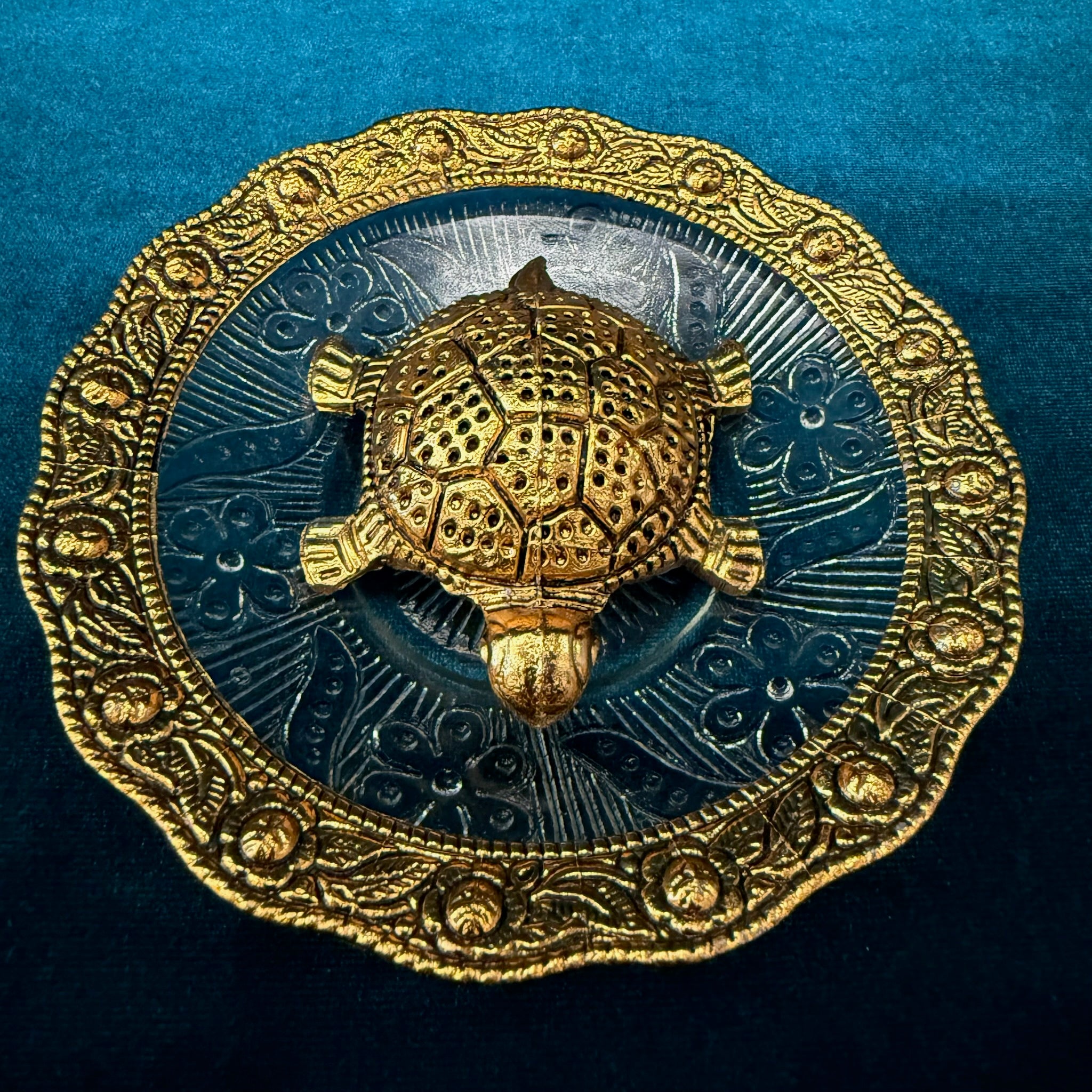 Golden Tortoise with Floral Plate