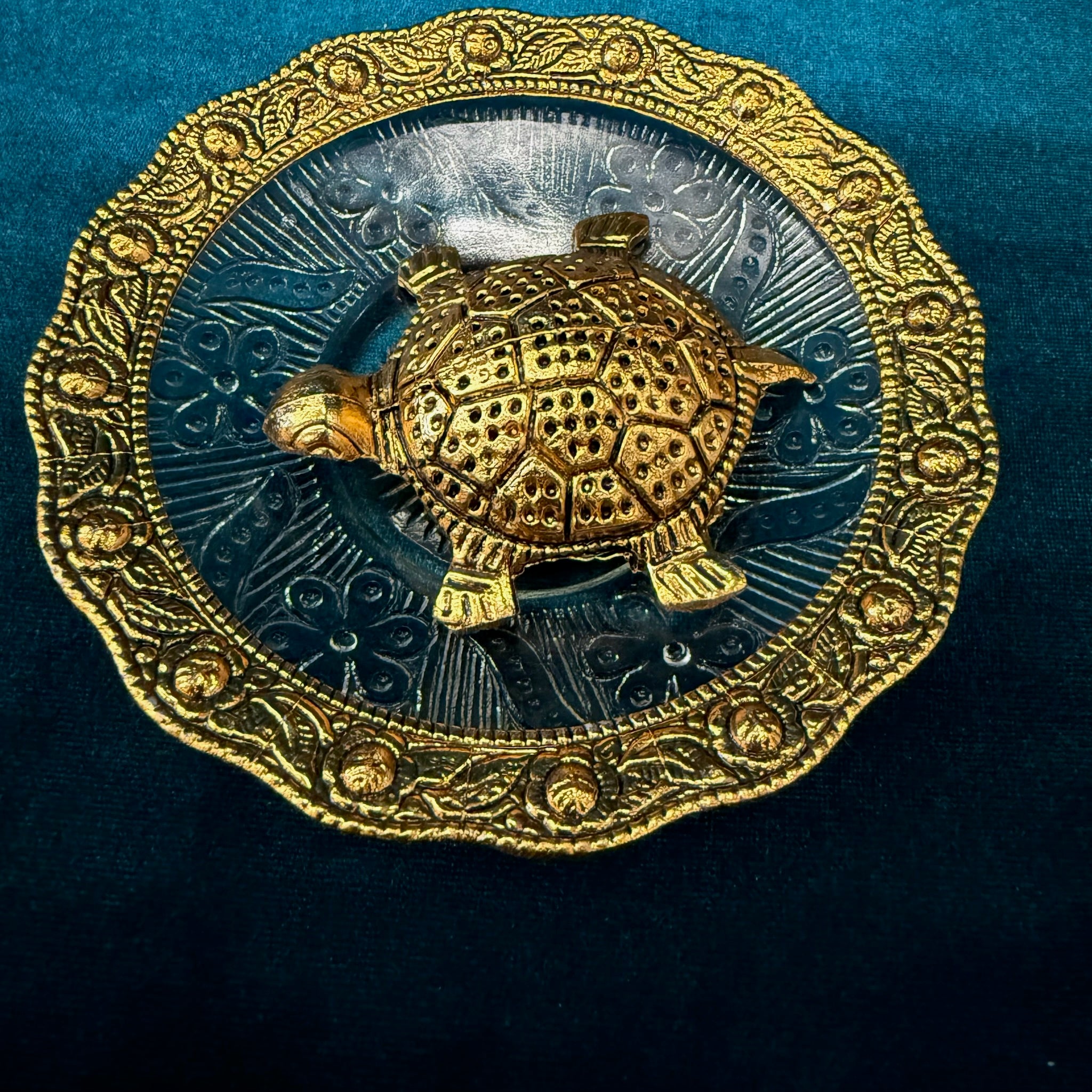 Golden Tortoise with Floral Plate