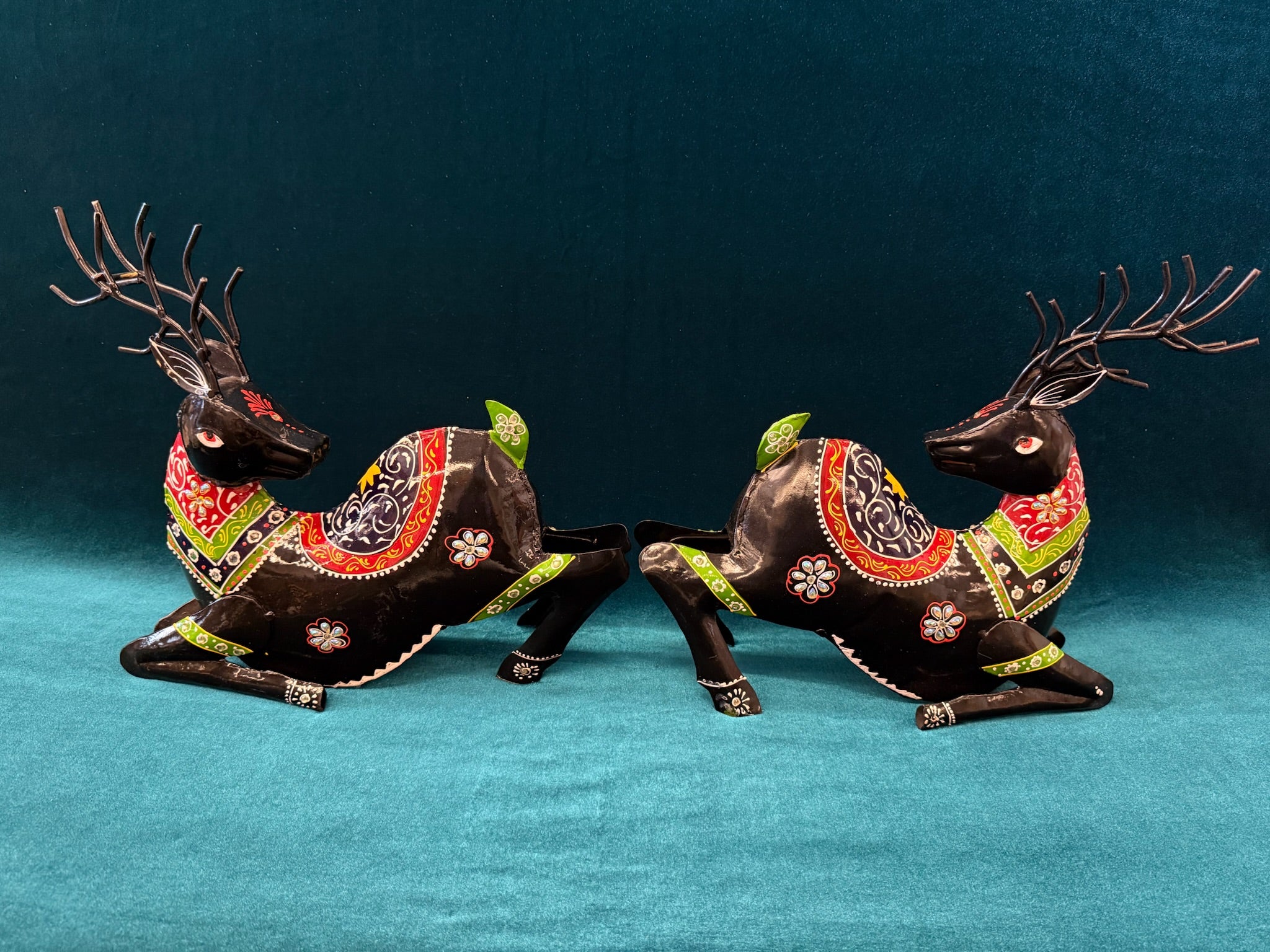 Handcrafted Decorative Deer Pair Ethnic Painted Design