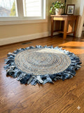 Denim Fringe Jute Rug Blue Boho Round