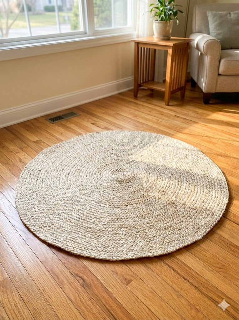 SandGlow Round Jute Rug Light Natural