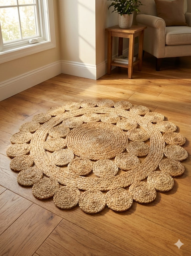 Double Sunburst Circle Jute Rug - Multi Size