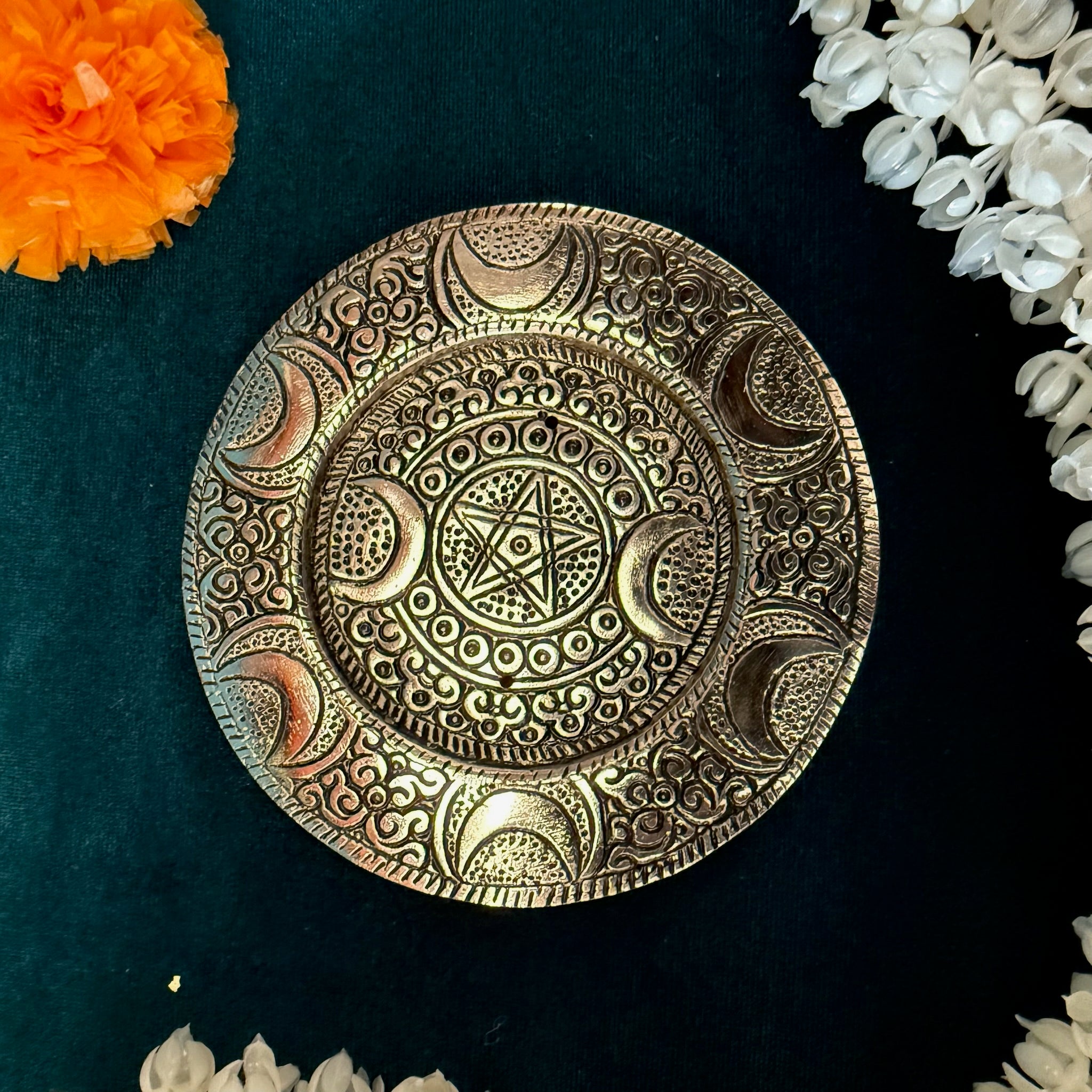 Antique Engraved Incense Holder Moon Design