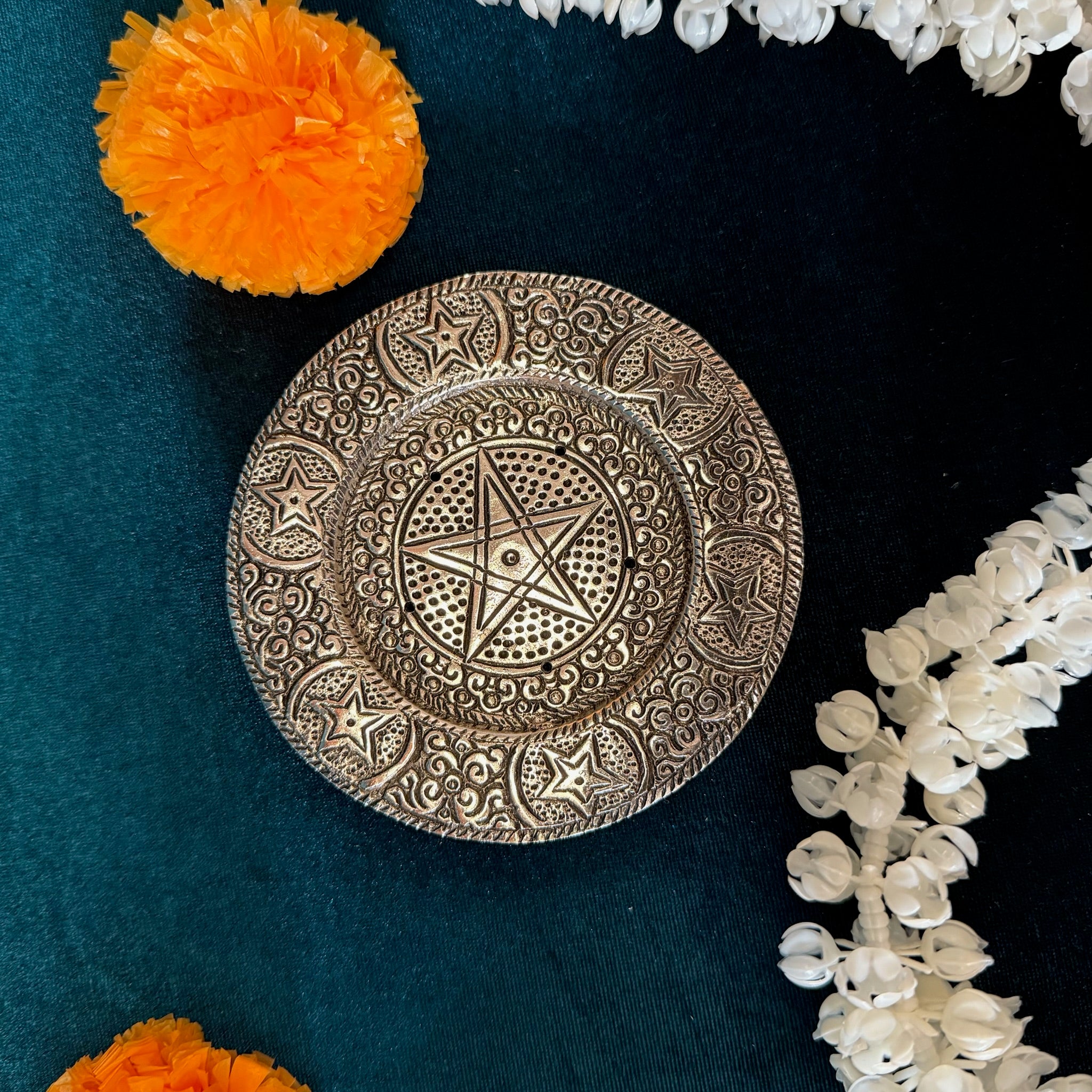 Antique Engraved Incense Holder Star Design