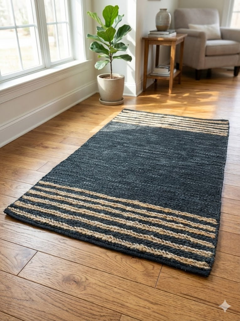 Midnight Stripe Jute Floor Mat Multi-Size