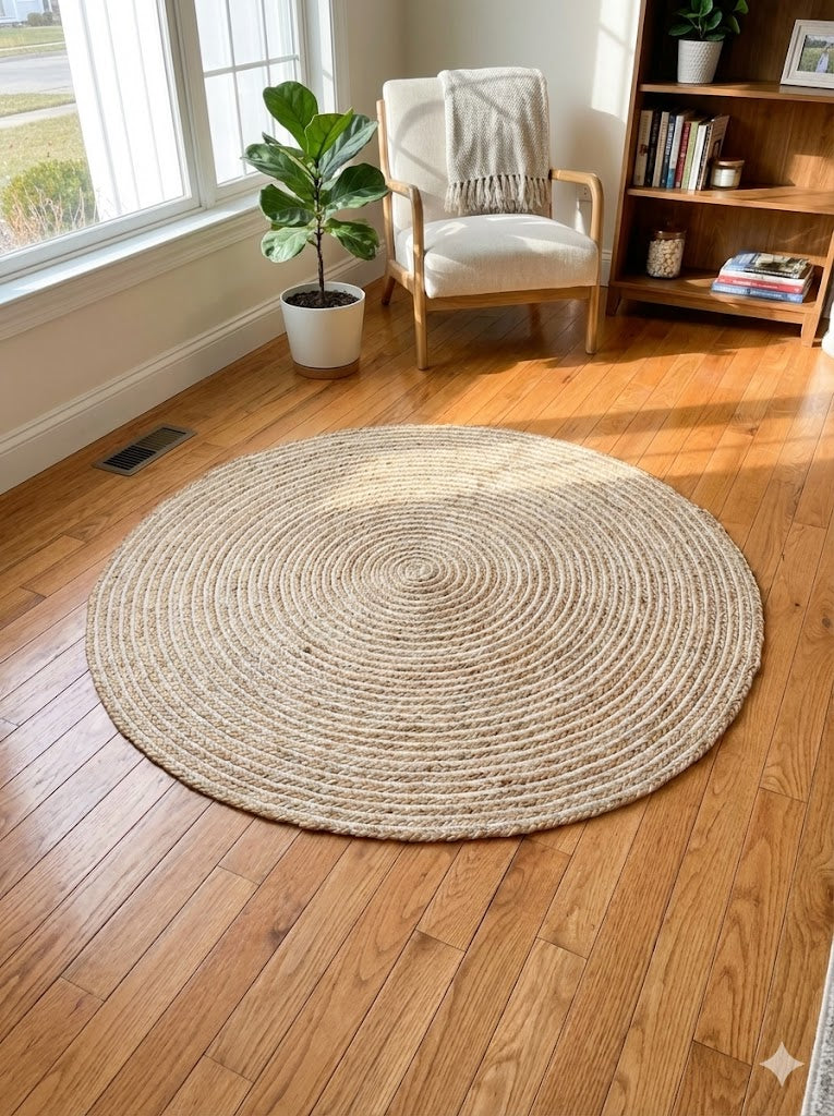 SpiralShore Round Jute Rug Natural & White (4ft)