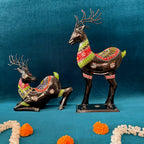 Handcrafted Decorative Deer Pair Ethnic Painted Design