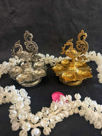 Peacock Diya Single Tier Multi Tea Light Gold & Silver