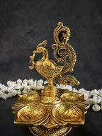 Peacock Diya Single Tier Multi Tea Light Gold & Silver