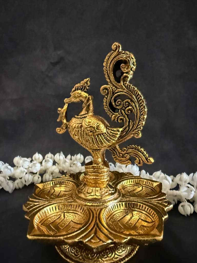 Peacock Diya Single Tier Multi Tea Light Gold & Silver