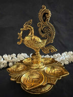 Peacock Diya Single Tier Multi Tea Light Gold & Silver