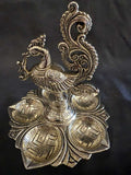 Peacock Diya Single Tier Multi Tea Light Gold & Silver
