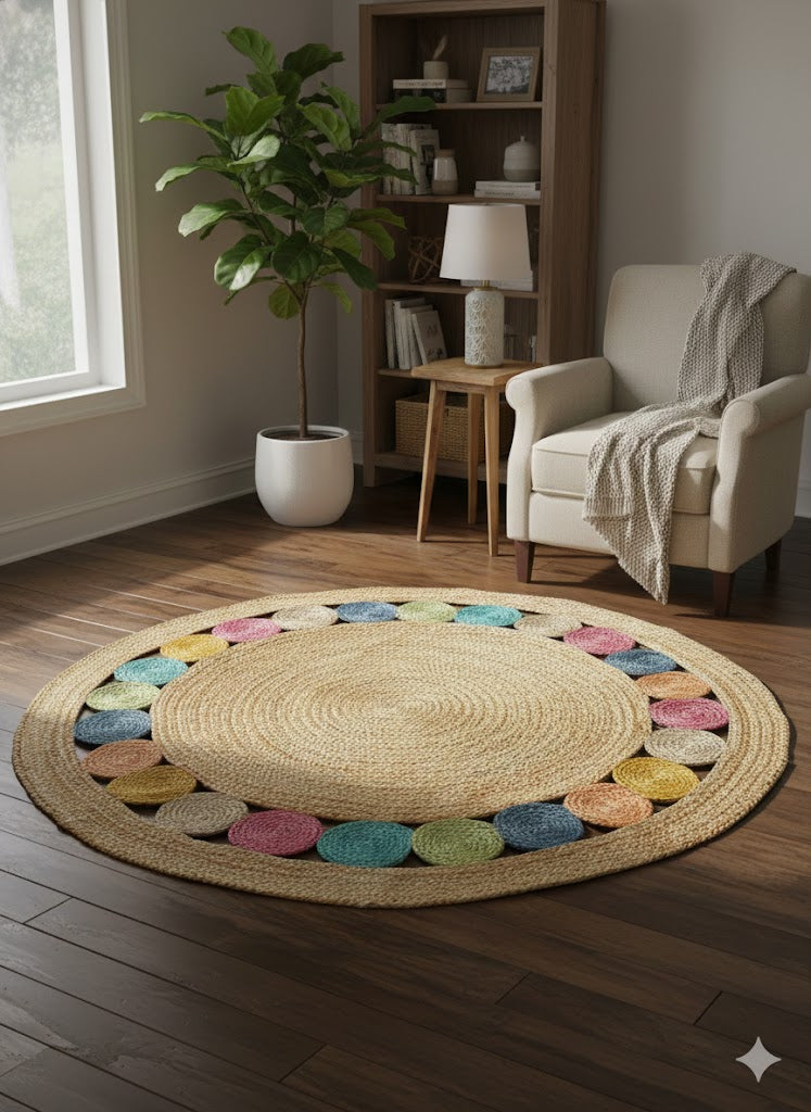 Rainbow Ring Jute Rug Multicolor (5ft)