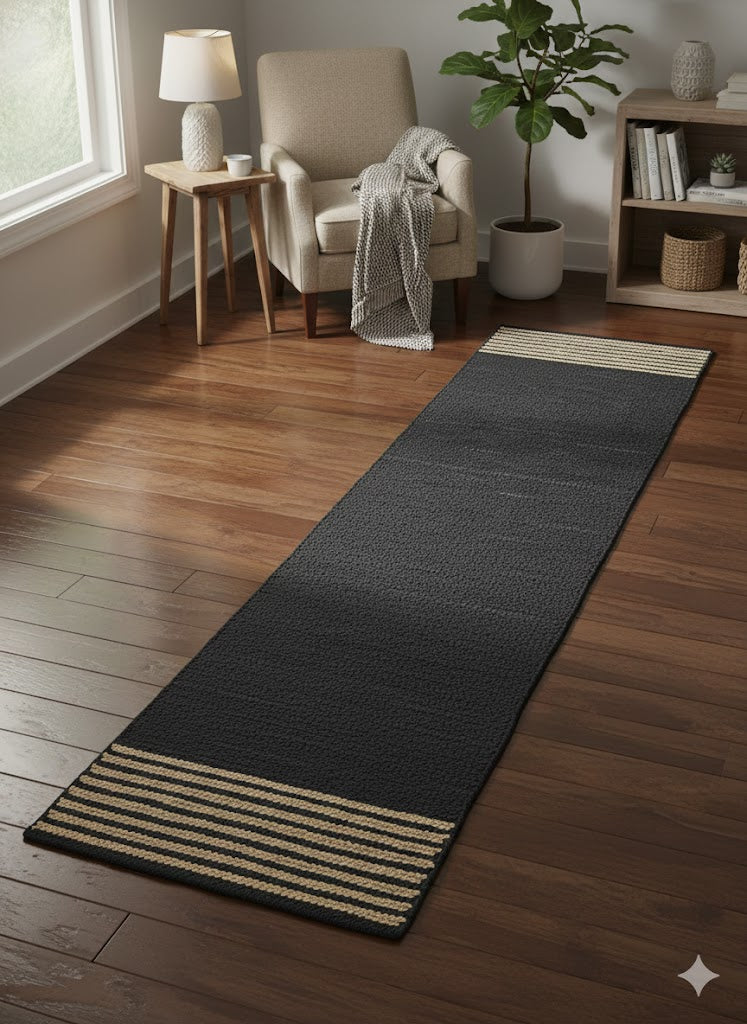DualTone Stripe Jute Runner Black