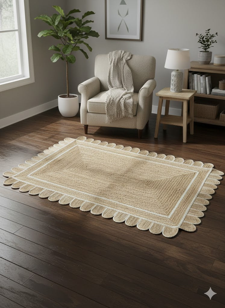 Braided Jute Runner with Scalloped Border