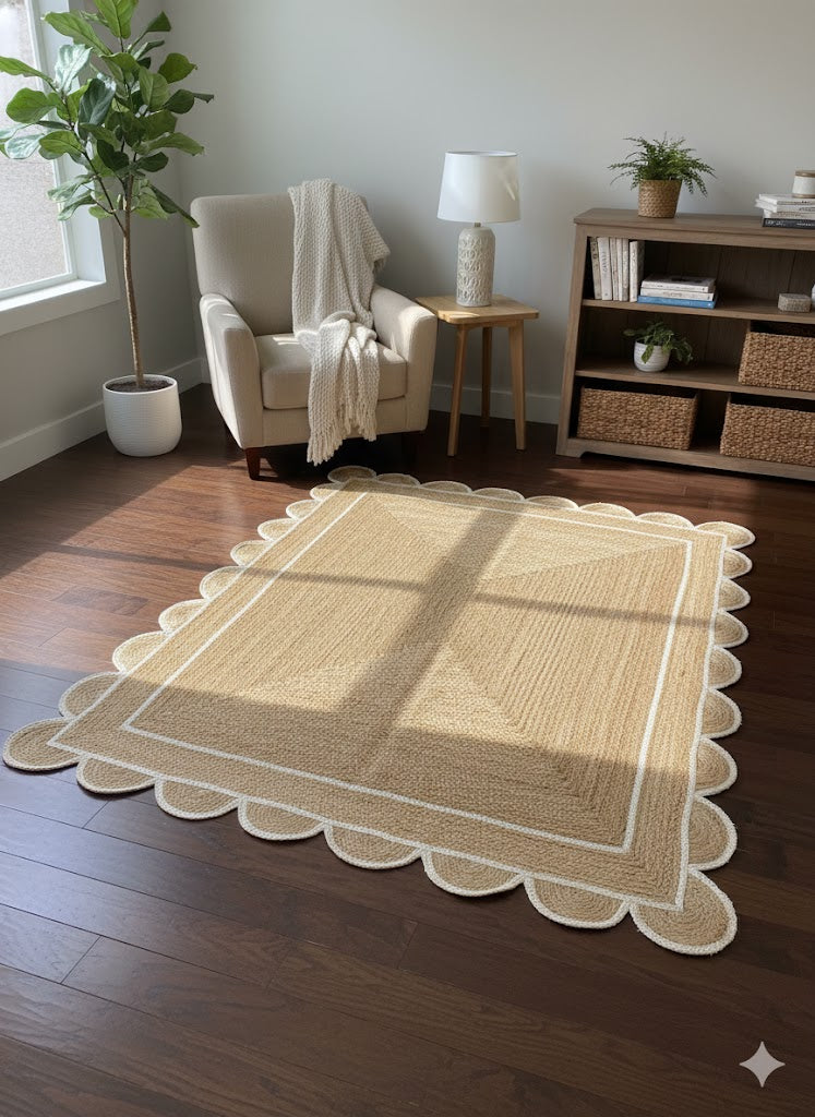Braided Jute Runner with Scalloped Border