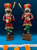 Wooden Handpainted Rajasthani Decorative Dwarpal (Pair)