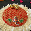 Circular Chameli Mat Aarti Thali (Red & Green)