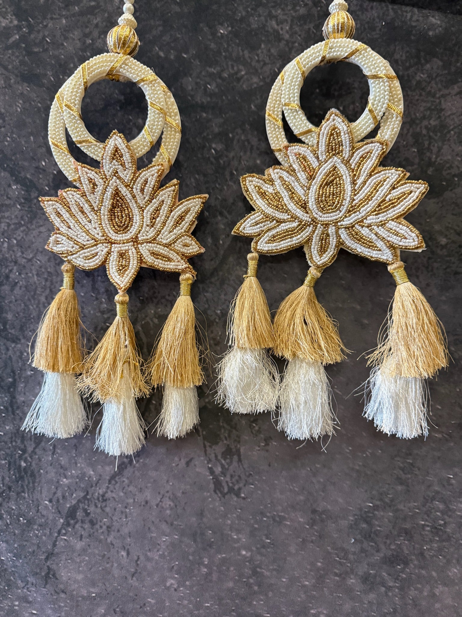 Ring and Lotus with Frill Tassel Hanging (Pair of 2)