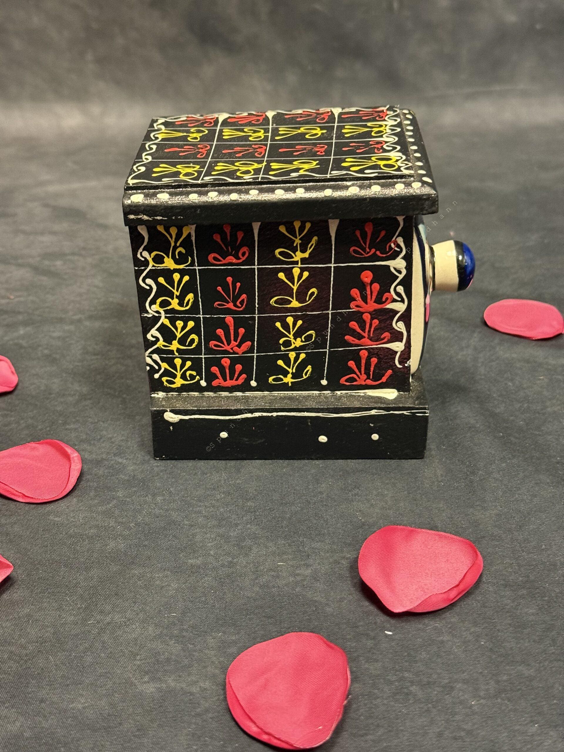Handcrafted Wooden Trinket Box with 1 Ceramic Drawers