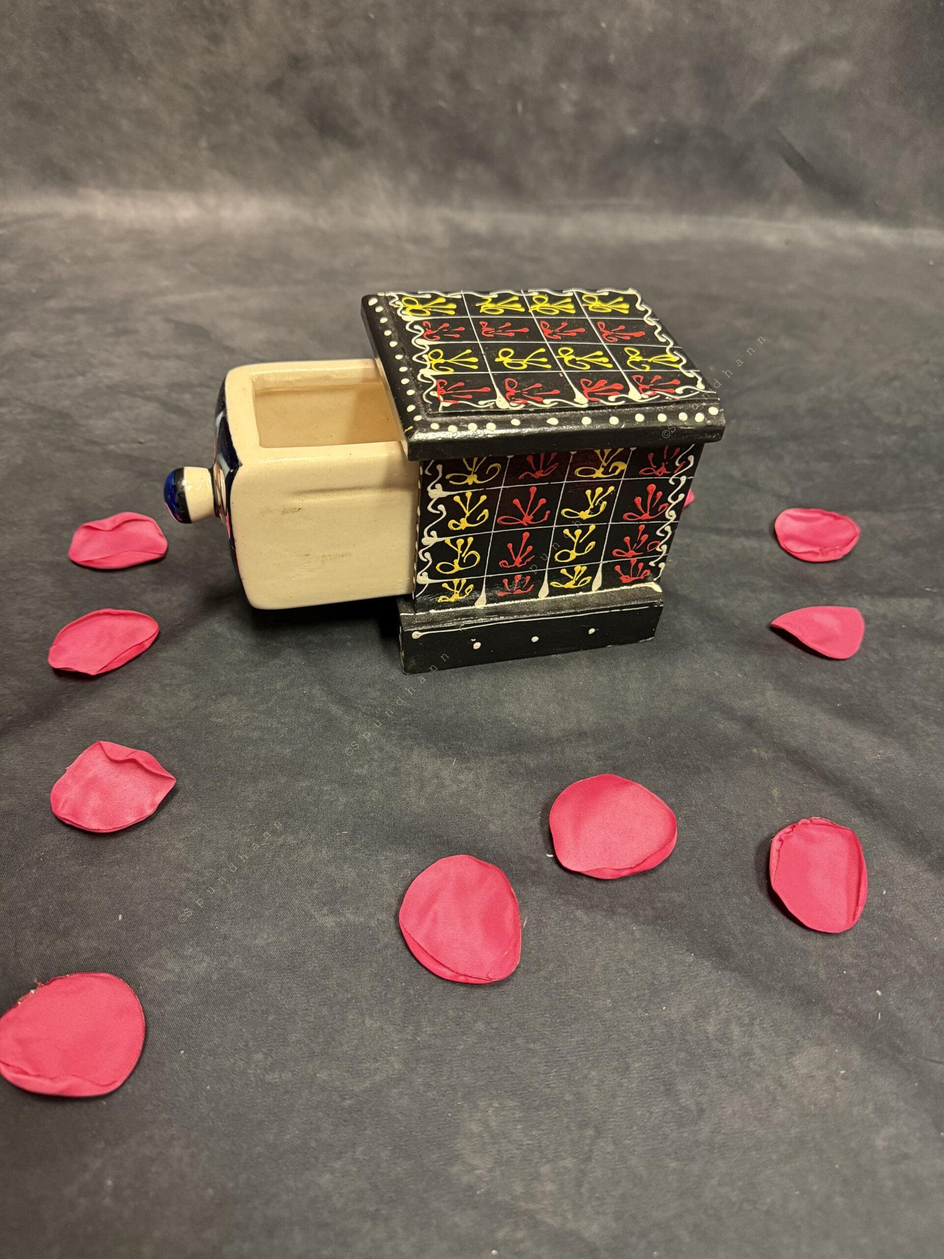 Handcrafted Wooden Trinket Box with 1 Ceramic Drawers