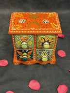 Handcrafted Wooden Trinket Box with 4 Ceramic Drawers