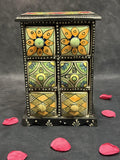 Handcrafted Wooden Trinket Box with 6 Ceramic Drawers
