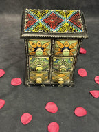 Handcrafted Wooden Trinket Box with 6 Ceramic Drawers