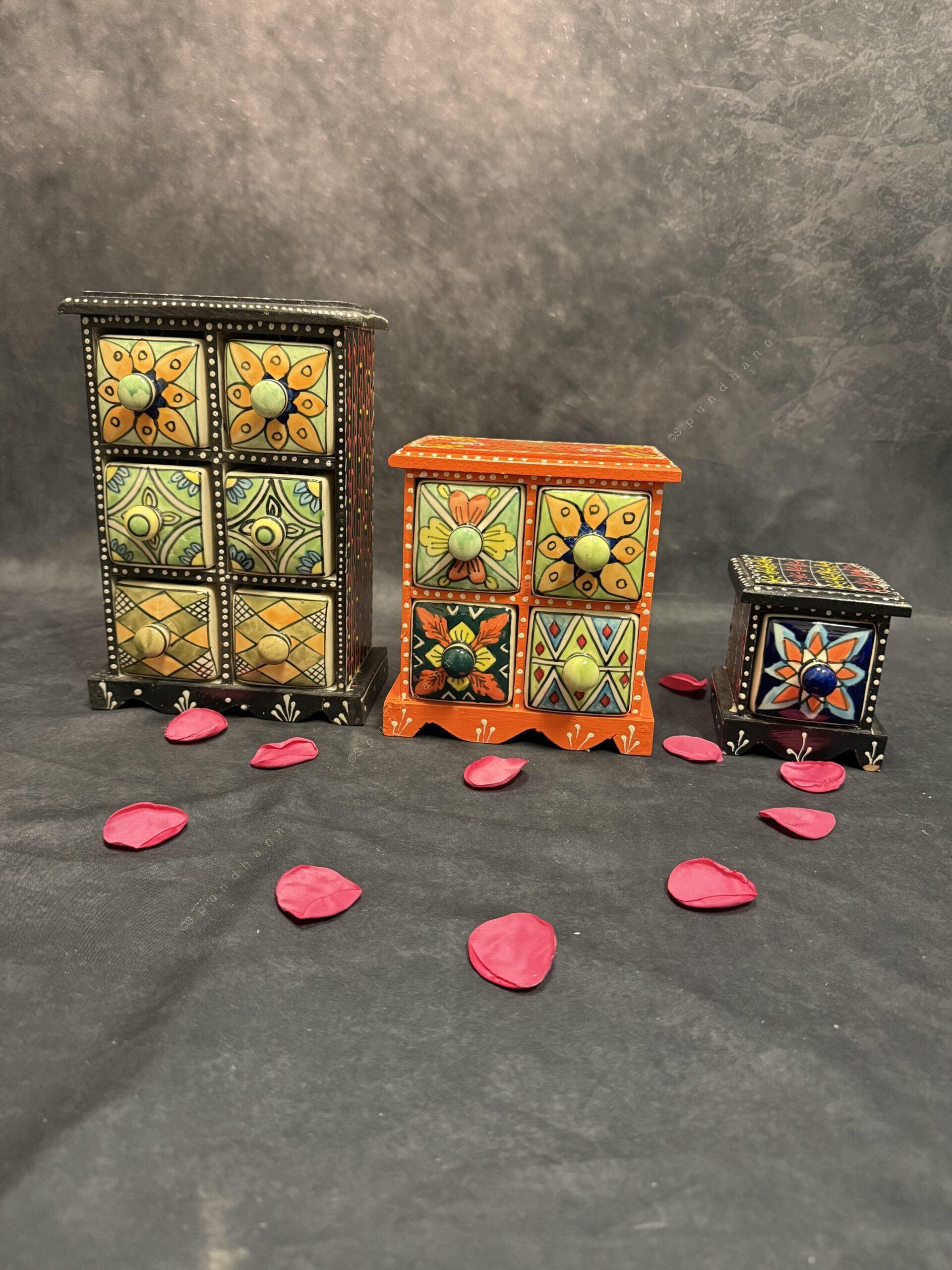 Handcrafted Wooden Trinket Box with 1 Ceramic Drawers
