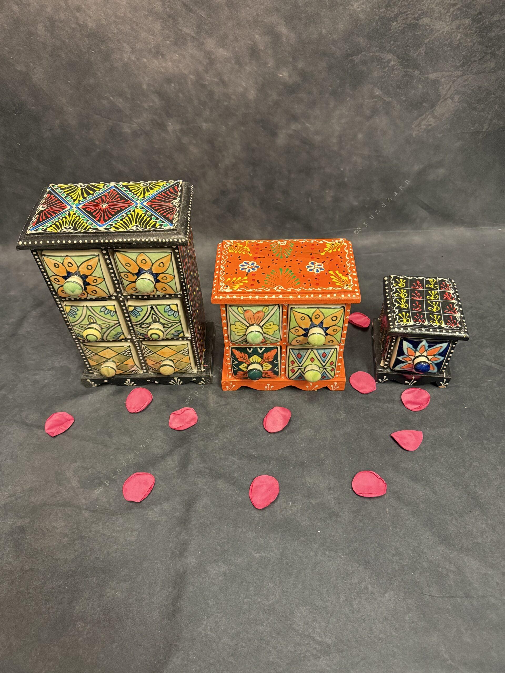 Handcrafted Wooden Trinket Box with 1 Ceramic Drawers