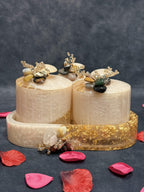 Elegant Stone-Adorned Jar Set with Tray Set of 3