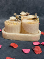 Elegant Stone-Adorned Jar Set with Tray Set of 3