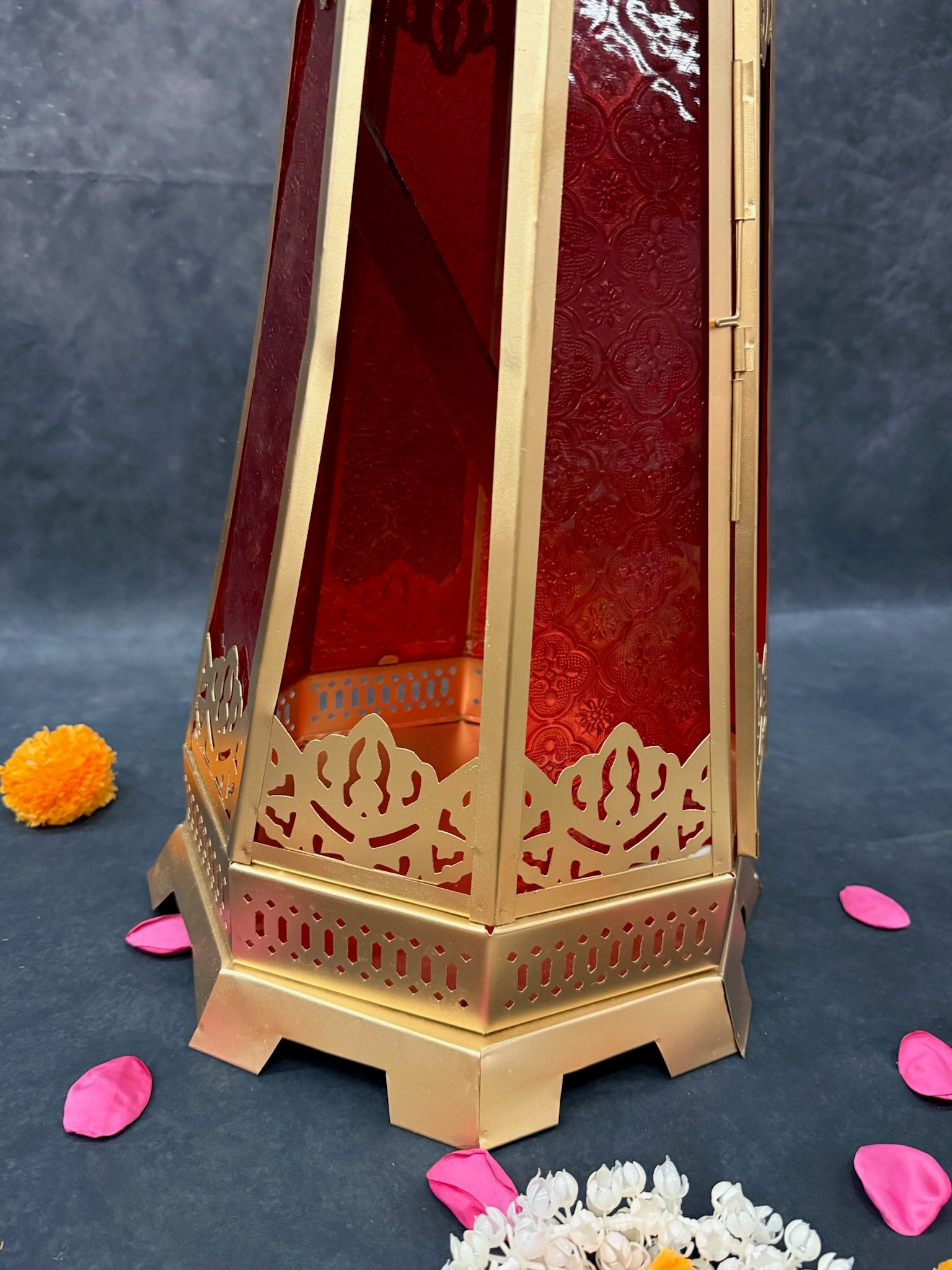 Golden Glass Decorative Lantern Small & Big (Blue, Red, Yellow)
