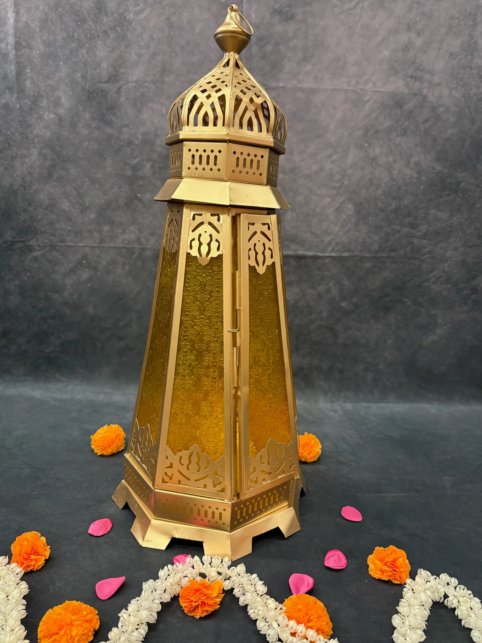 Golden Glass Decorative Lantern Small & Big (Blue, Red, Yellow)