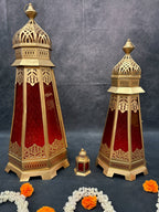 Golden Glass Decorative Lantern Small & Big (Blue, Red, Yellow)