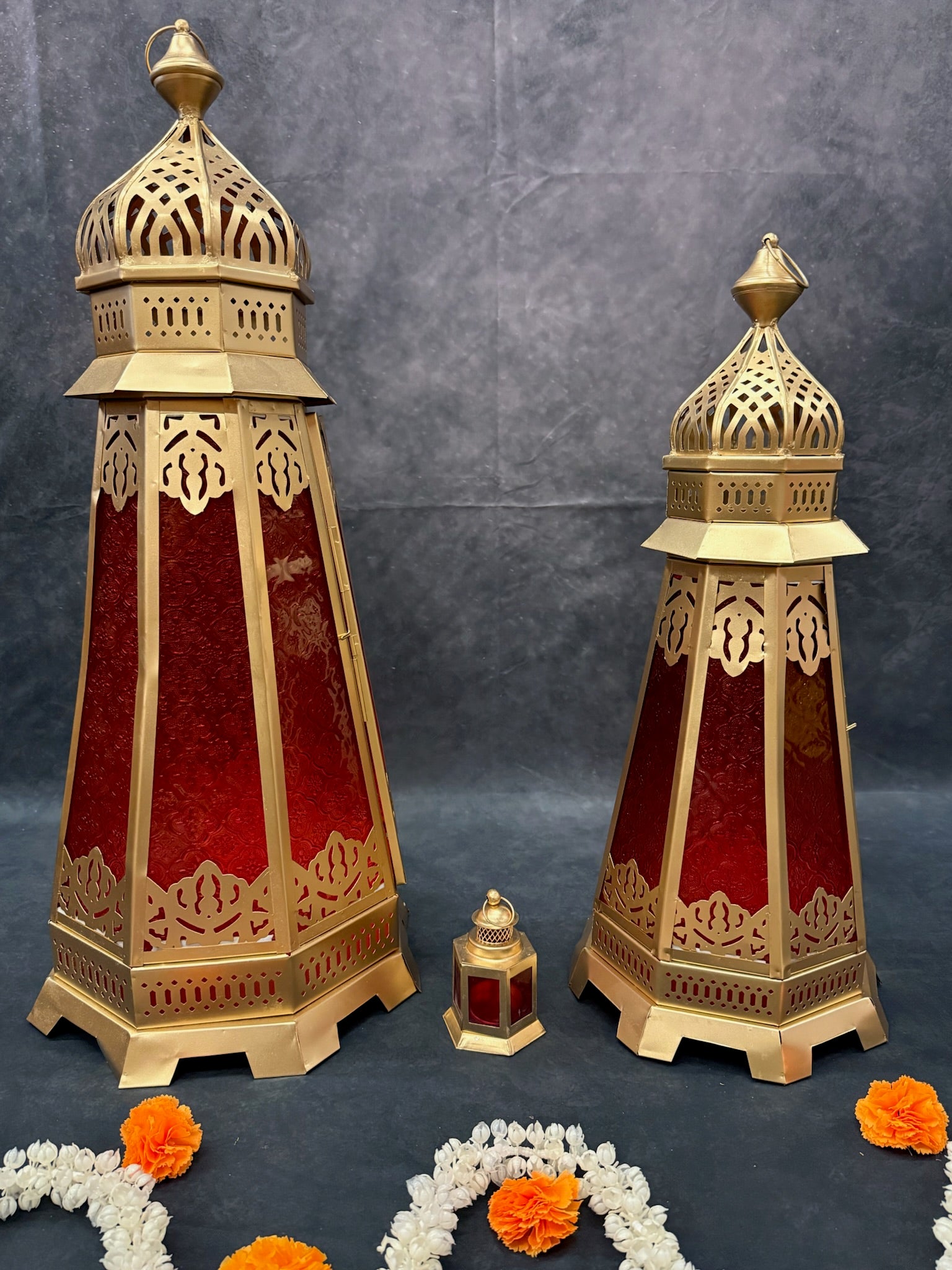 Golden Glass Decorative Lantern Small & Big (Blue, Red, Yellow)