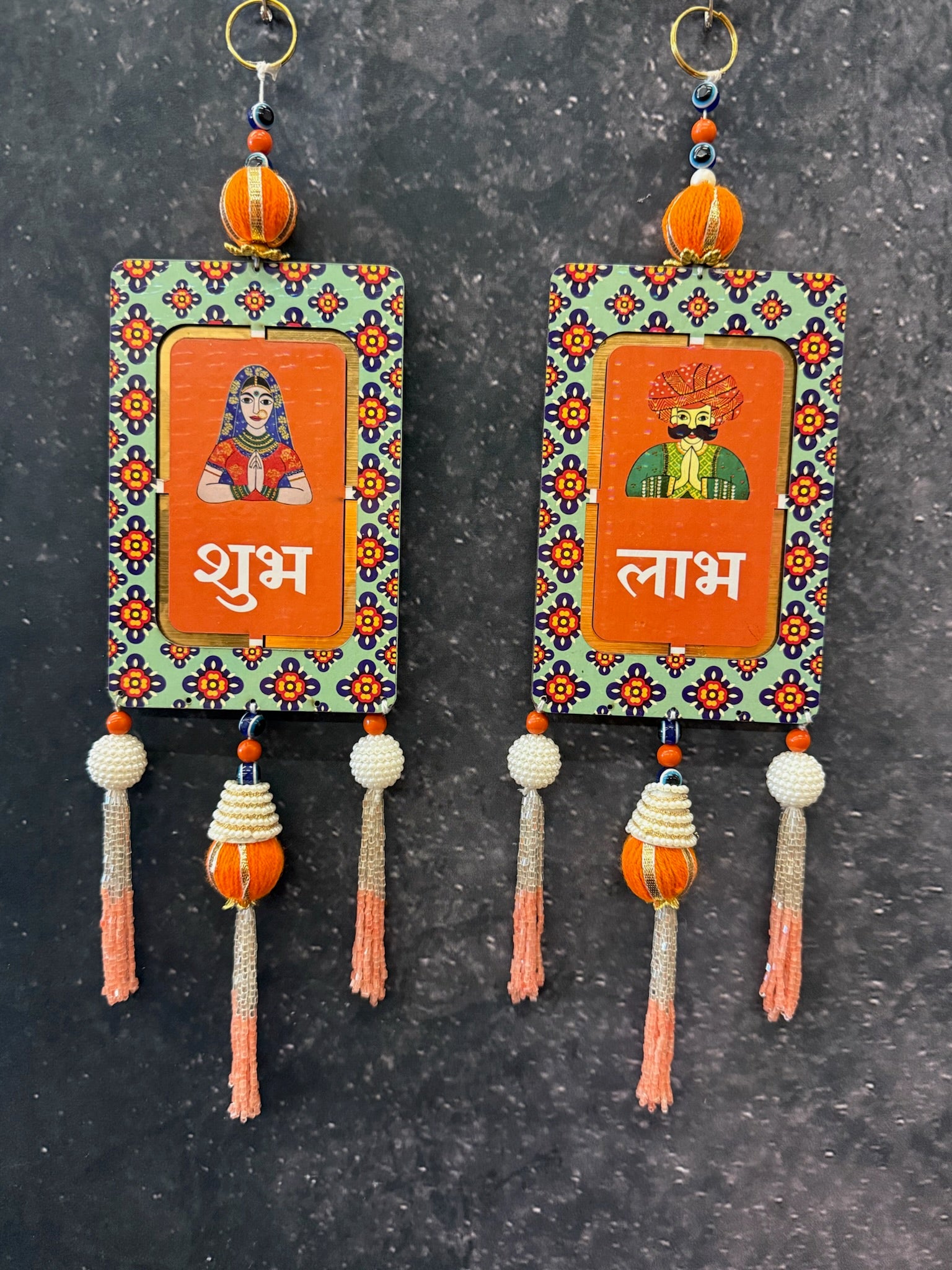 Shubh Labh Folk Art Hanging Pair with Tassels
