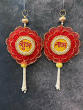 Shubh Labh with Pearl and Flower Hanging Pair