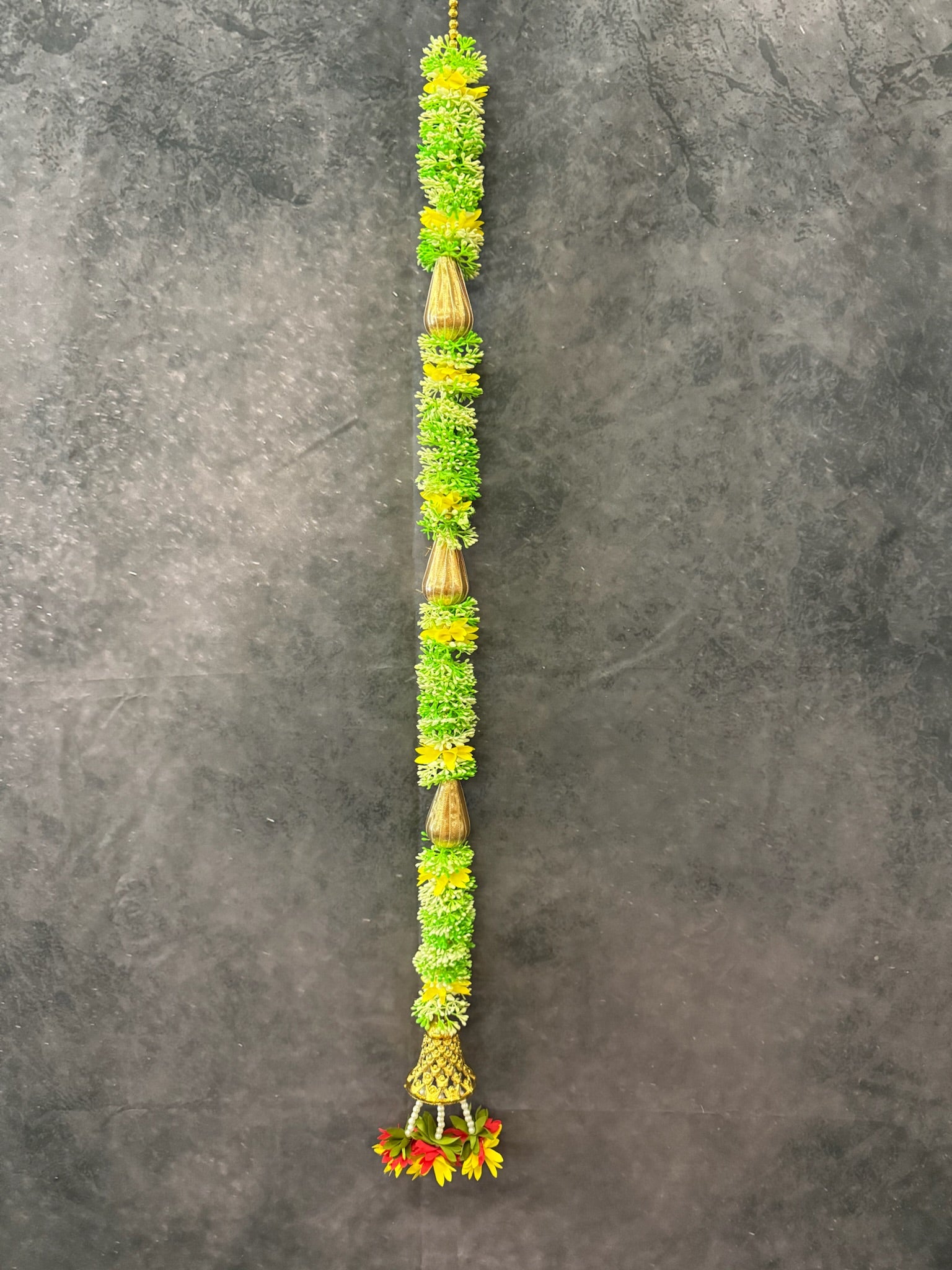 Floral Hanging with Gota Cones & Bell Green & Yellow