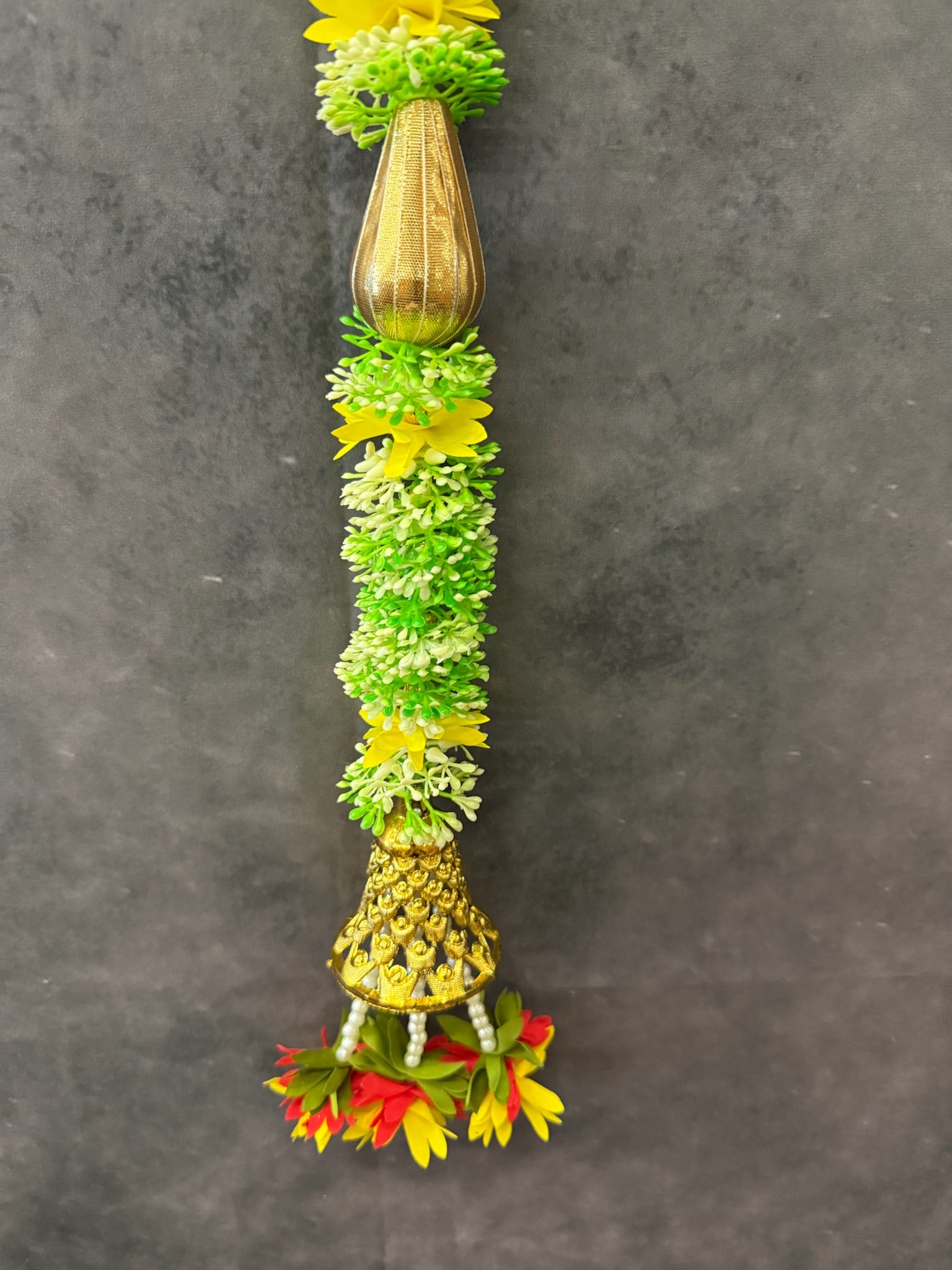 Floral Hanging with Gota Cones & Bell Green & Yellow