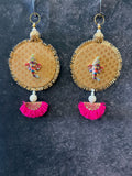 Ganesh Round Tassel Hanging Pair Golden & Pink