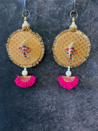Ganesh Round Tassel Hanging Pair Golden & Pink