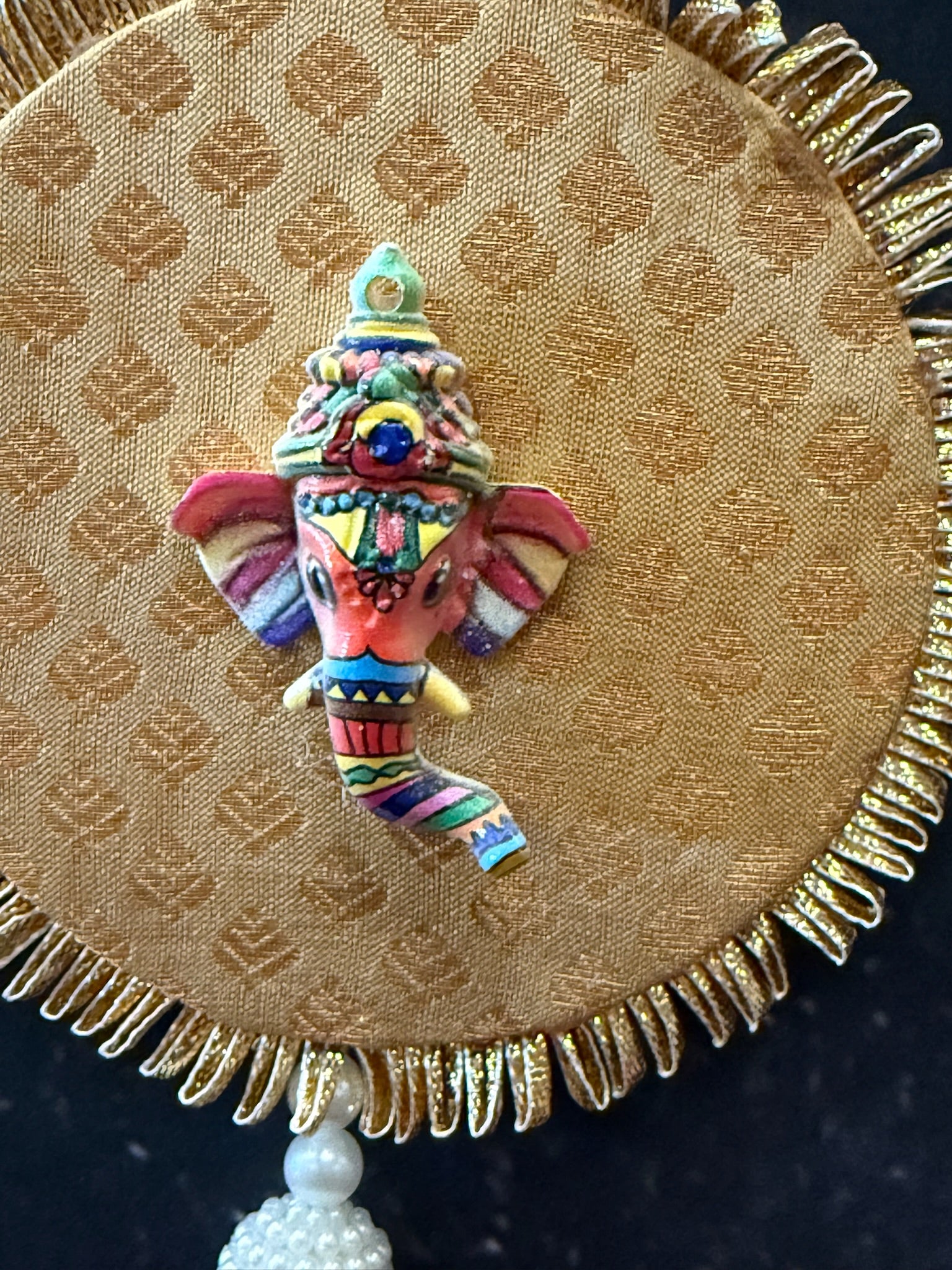 Ganesh Round Tassel Hanging Pair Golden & Pink