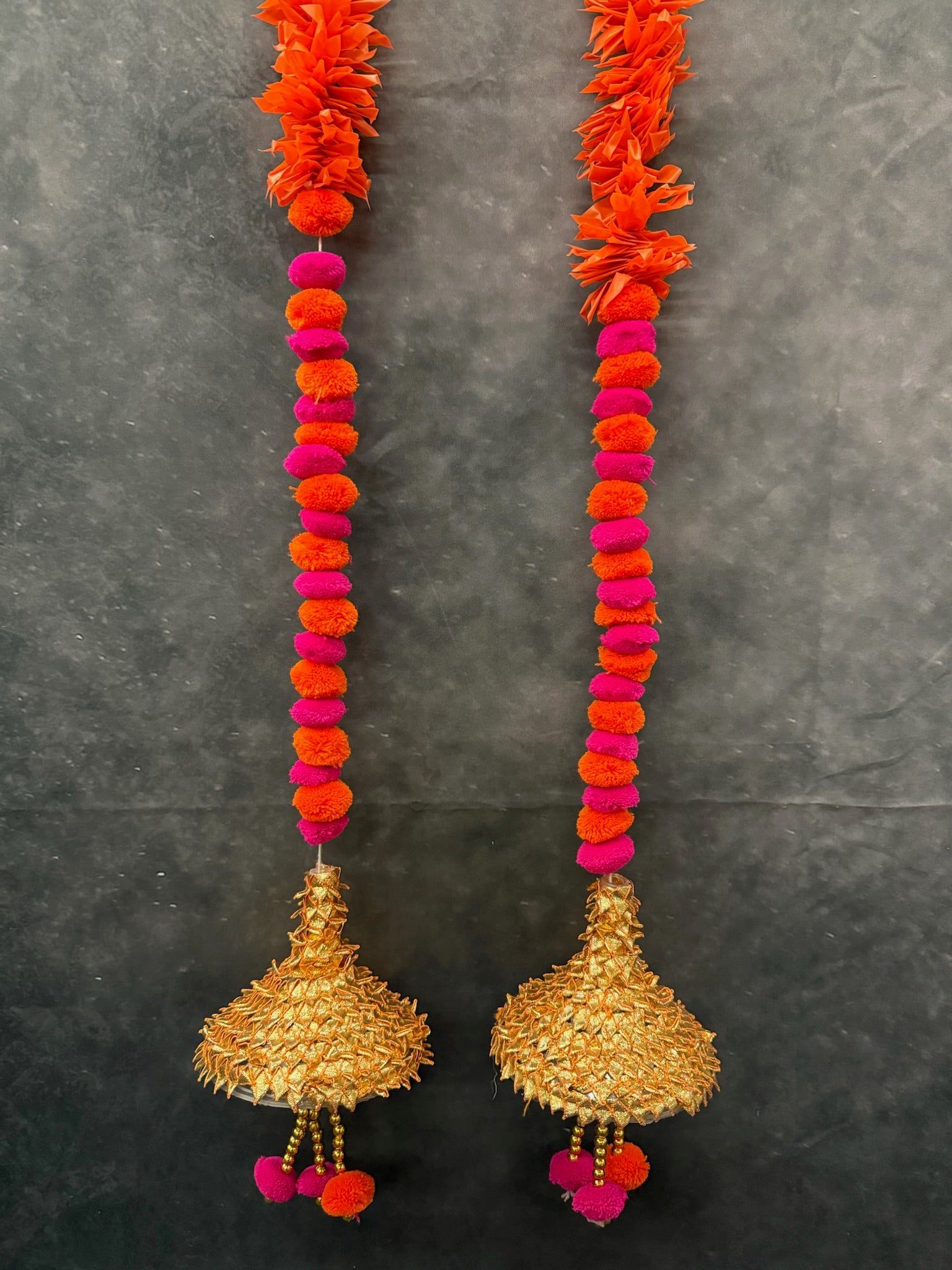 Chameli & Pom-Pom Hanging Pair with Golden Tassels
