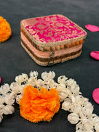 Designer Square Jewelry Box Brocade (Red & Pink)